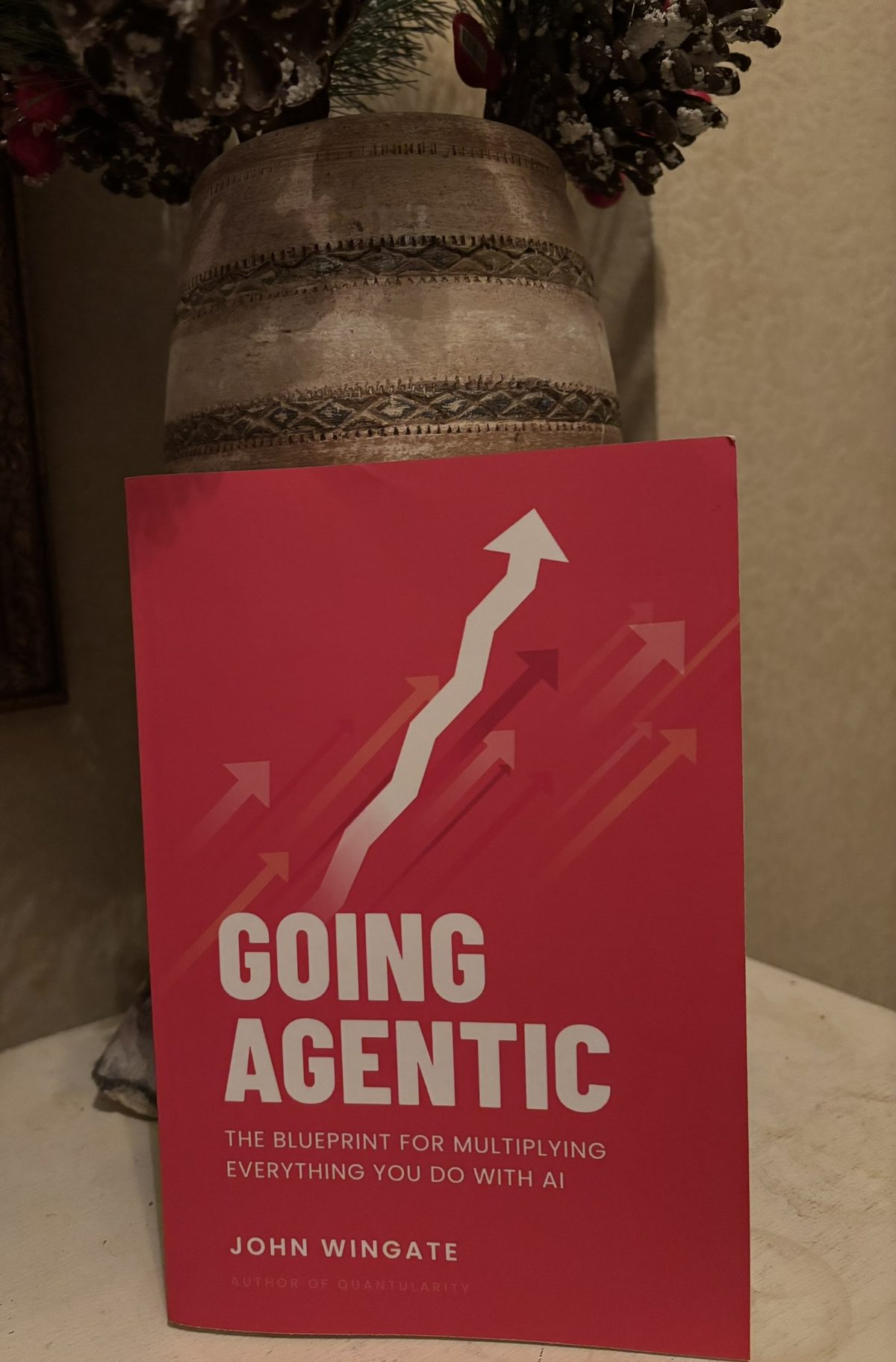 Going Agentic propped on a mantel
