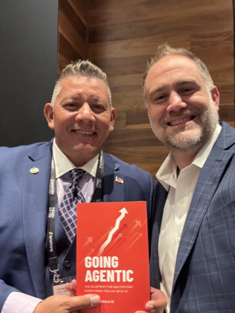 Two readers with Going Agentic at an event